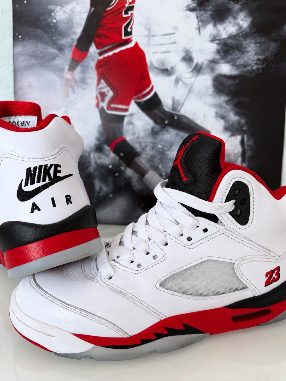 Excellent Condition - 2025 Air Jordan 5 Retro “Fire Red / Black Tongue” GS